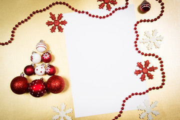 Christmas decorations on golden background
