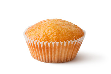 Cupcake in paper bakeware. Closeup.