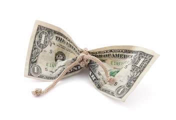 American dollar tied in twine with clipping path