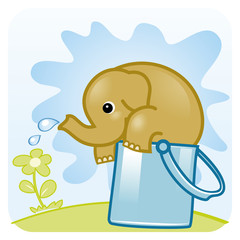 Elephant watering flower (Big Watering Can) vector illustration