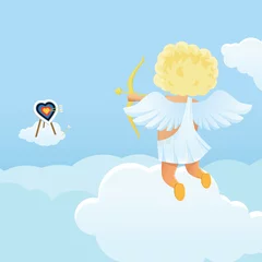 Wall murals Sky Funny cupid's shooting range Valentine's Day illustration