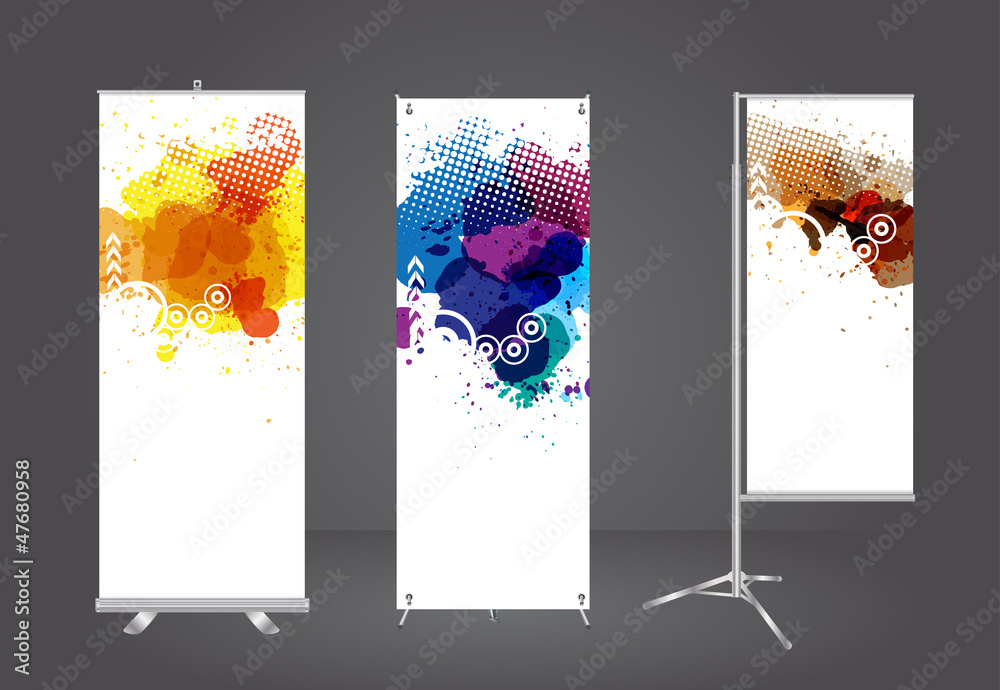 Poster blank roll up banner display with watercolor splatter identity