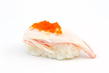 Sushi, shrimp, crab eggs.