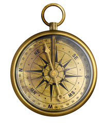 brass antique compass isolated on white
