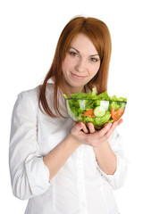 healthy lovely woman with salad. isolated on white background