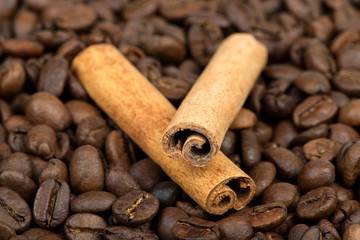 Coffee beans and cinnamon sticks