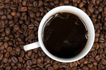 Black coffee on beans