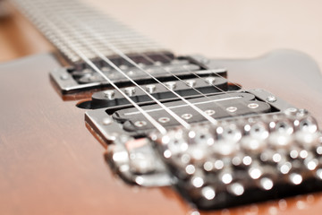 Electric guitar strings closeup