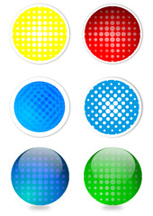Colored circles and balls with perforated grid