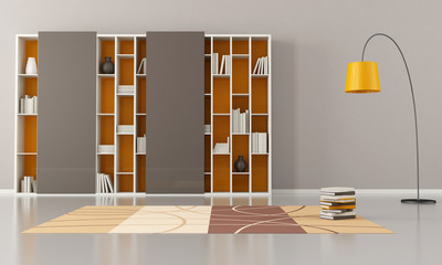 empty living room with bookcase © archideaphoto