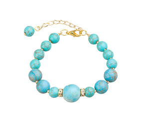 Beautiful turquoise bead bracelet decorated by gold