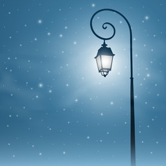 An Old Street Light with Night Sky and Stars