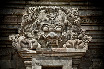 Stone craft of Demon in Candi Penataran temple in Blitar,  Indo