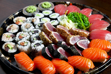 sushi on the black plate