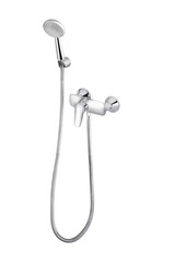 A metallic shower head with faucet