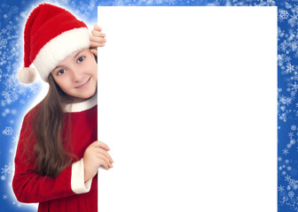 Happy Christmas Girl holding blank banner