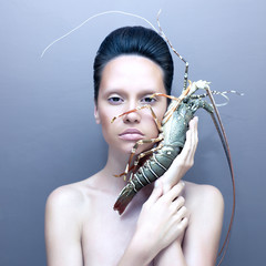 Surreal lady with lobster