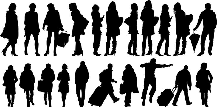 Set of 21 silhouettes of people in action