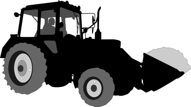 Silhouette of a tractor of road service in work