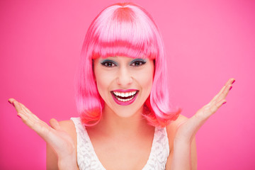 Pink hair girl laughing
