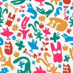 Seamless pattern with cute monster animals