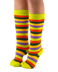 female legs in colorful striped socks isolated