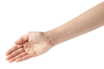 empty female teen hand from above
