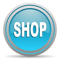 shop blue glossy icon on white background