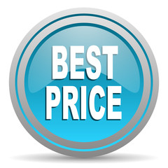 best price blue glossy icon on white background