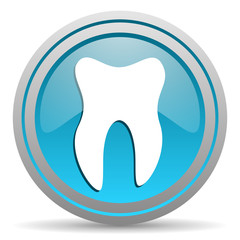 tooth blue glossy icon on white background