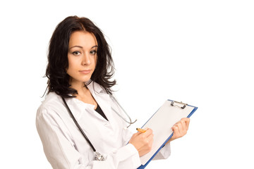 Nurse or doctor writing on a clipboard