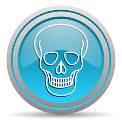 skull blue glossy icon on white background