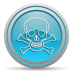 skull blue glossy icon on white background