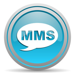 mms blue glossy icon on white background