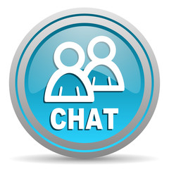 chat blue glossy icon on white background