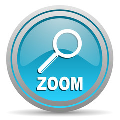zoom blue glossy icon on white background