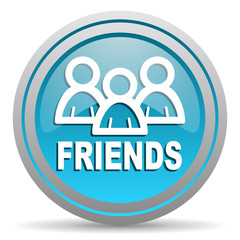 friends blue glossy icon on white background