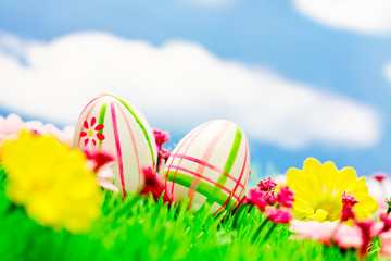 Ostereier auf Blumenwiese