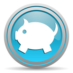 piggy bank blue glossy icon on white background