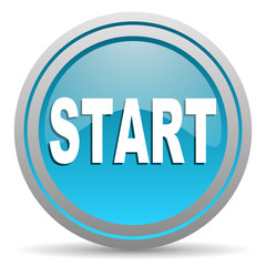 start blue glossy icon on white background