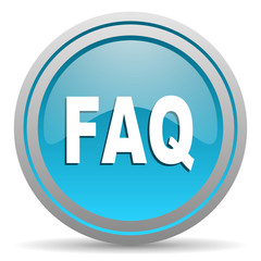 faq blue glossy icon on white background