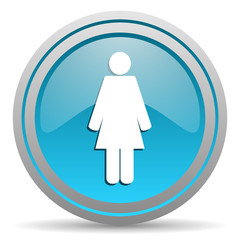 woman blue glossy icon on white background