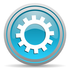 gears blue glossy icon on white background