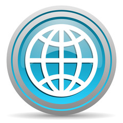 Obraz premium earth blue glossy icon on white background