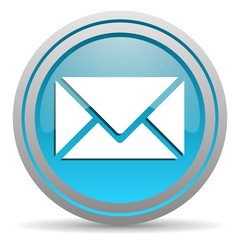 mail blue glossy icon on white background
