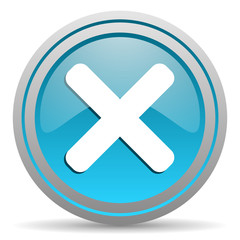 cancel blue glossy icon on white background