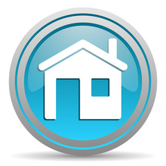 home blue glossy icon on white background