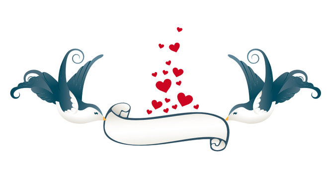 Zwei Schwalben mit Banner