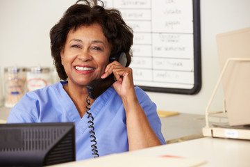 Nurse Making Phone Call At Nurses Station
