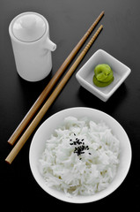 Rice with wasabi and chopsticks